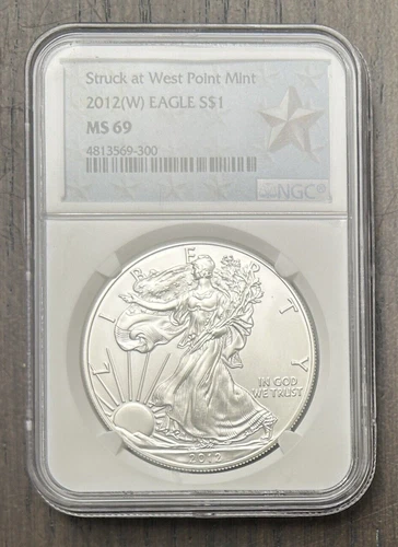 2012 W AMERICAN EAGLE Silver Dollar Struck At West Point Graded By NGC MS 69