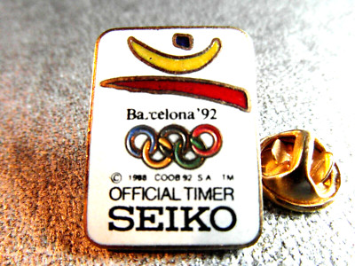 Pin's SEIKO Vintage JO Barcelone 1992, émail, France, Très Bon état