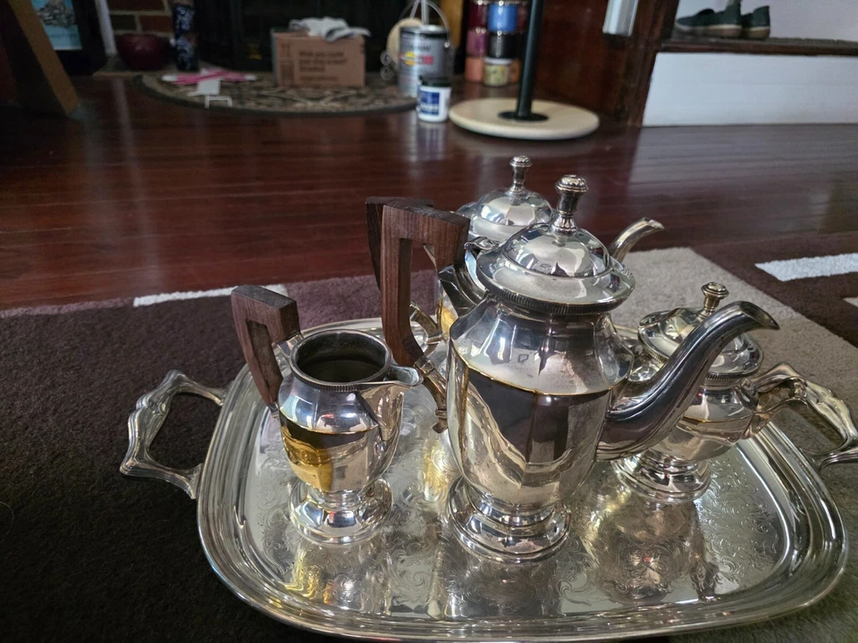 Juego de té/café francés de plata de 5 piezas estilo Art Deco francés con bandeja Foto 4 de 4