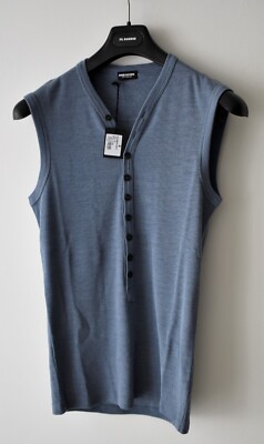 Dsquared2 Mens Petrol Blue Wool Muscle Henley Tank Top Size Medium Made in Italy