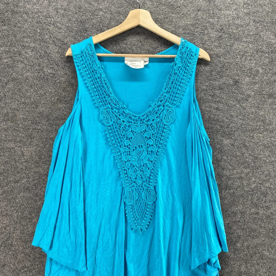 Green Dragon Blouse Women M Medium Blue Crochet Cold Shoulder Long Sleeve Rayon - Image 3 of 4