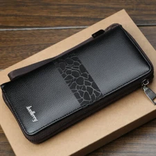 Mens Credit Card Wallet Long Wallet Leather Billfold Zip Around Checkbook Wallet