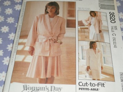  McCALL'S 3520 MISSES PETITE-ABLE UNLINED JACKET & SKIRT PATTERN-UNCUT-10-12-14