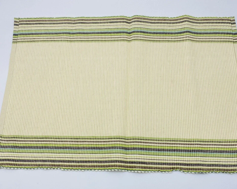 Vintage Beige placemats with brown Green Stripes Set 2 - Image 4 of 4
