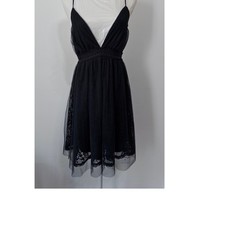 Lulus Womens Cocktail Dress Sz L Black Lace Mesh Double V Dark Fairy Whimsigoth