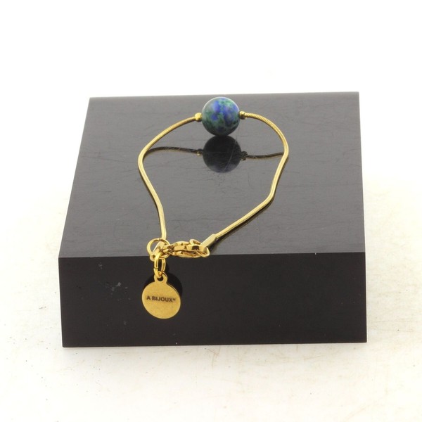 Armband Aus Edelstahl Vergoldet 1 Perle Azurit Chrysokoll 8 Mm. Hergestellt In-image