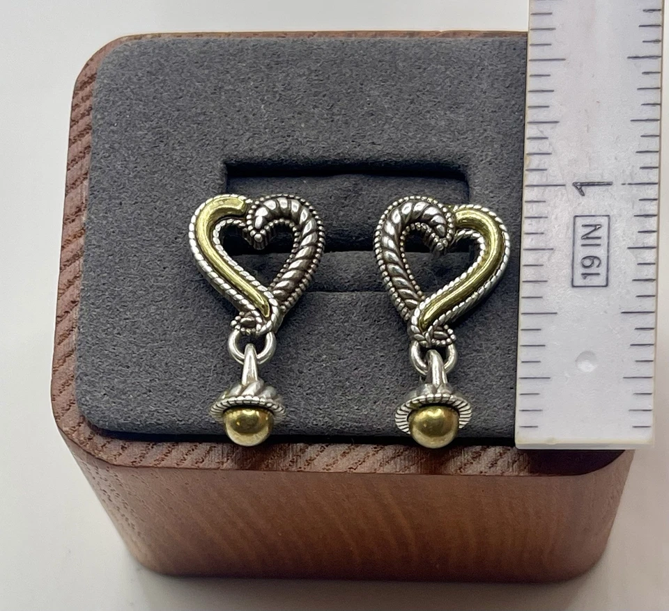 Brighton Callie Heart Post Earrings Mixed Metal Silver Gold Tone Rope Detail - Image 4 of 4
