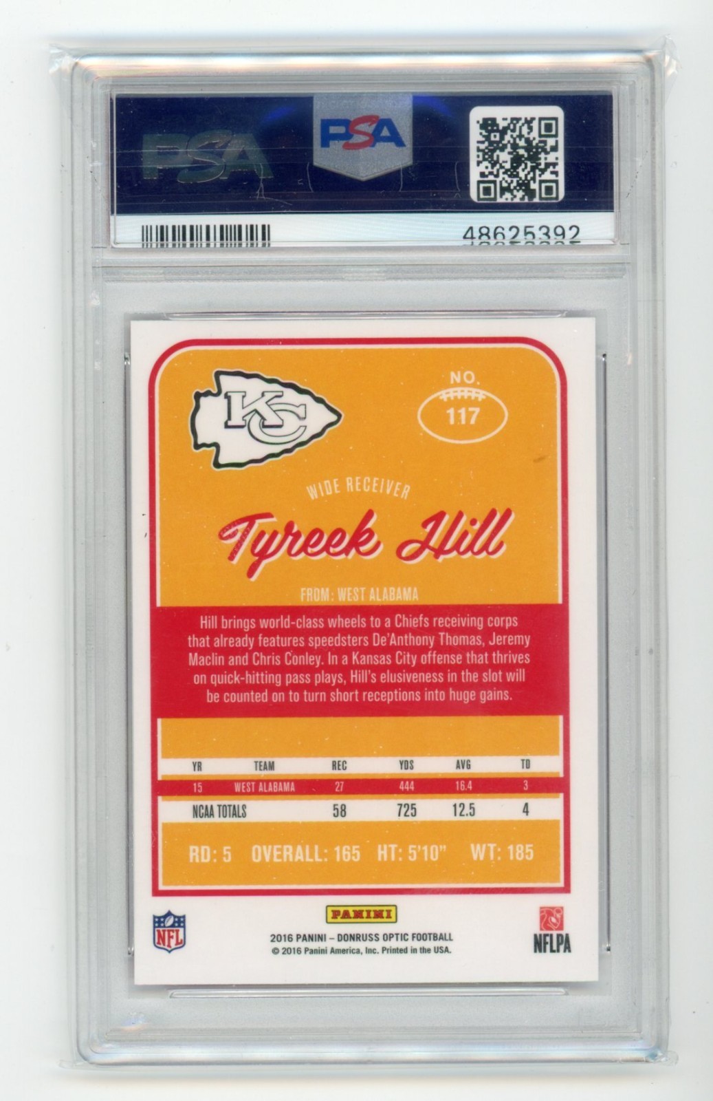 PSA 10 2016 Donruss Optic Tyreek Hill Pink RC Rookie #117 view 2