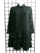 THEORY  🌸 SIZE 4==BLACK STRIPED OR PLAID / DROPPED WAIST / LAYERED DRESS