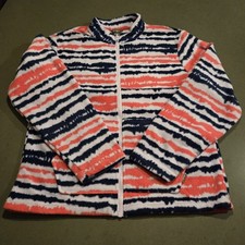 Eddie Bauer Girls Size L 14/16 Full Zip Fleece Pink Navy Blue Fuzzy Striped
