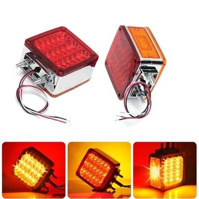 2x39LED Square Dual Face Stud Mount Pedestal Semi Fender Turn Signal Light Truck