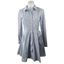 BCBGeneration Blue Striped Long Sleeve Button Up Fit & Flare Mini Dress Size 0
