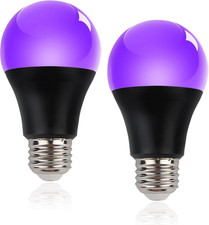 2 Pack LED Black Light Bulbs 8W E26 UVA 395-400nm Glow Party Halloween