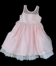 American Princess Light Pink Pearl-Trim Tulle Formal Toddler Dress for Girls 3T
