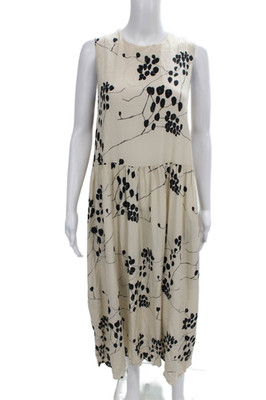 Psophia Vazquez De Castro Women Silk Floral Shift Midi Dress Beige Size S