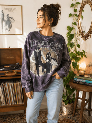 Fleetwood Mac Womens Purple Pink Tie Dye Rumors Concert Pullover Sweatshirt SZ 2