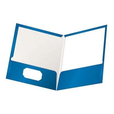 Laminated Twin-Pocket Folders Letter Size Blue Holds 100 Sheets Box of 25