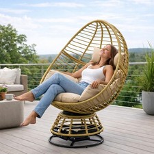 Polyrattan Loungesessel Schwingsessel Rattan Sessel Relaxsessel Stuhl Beige