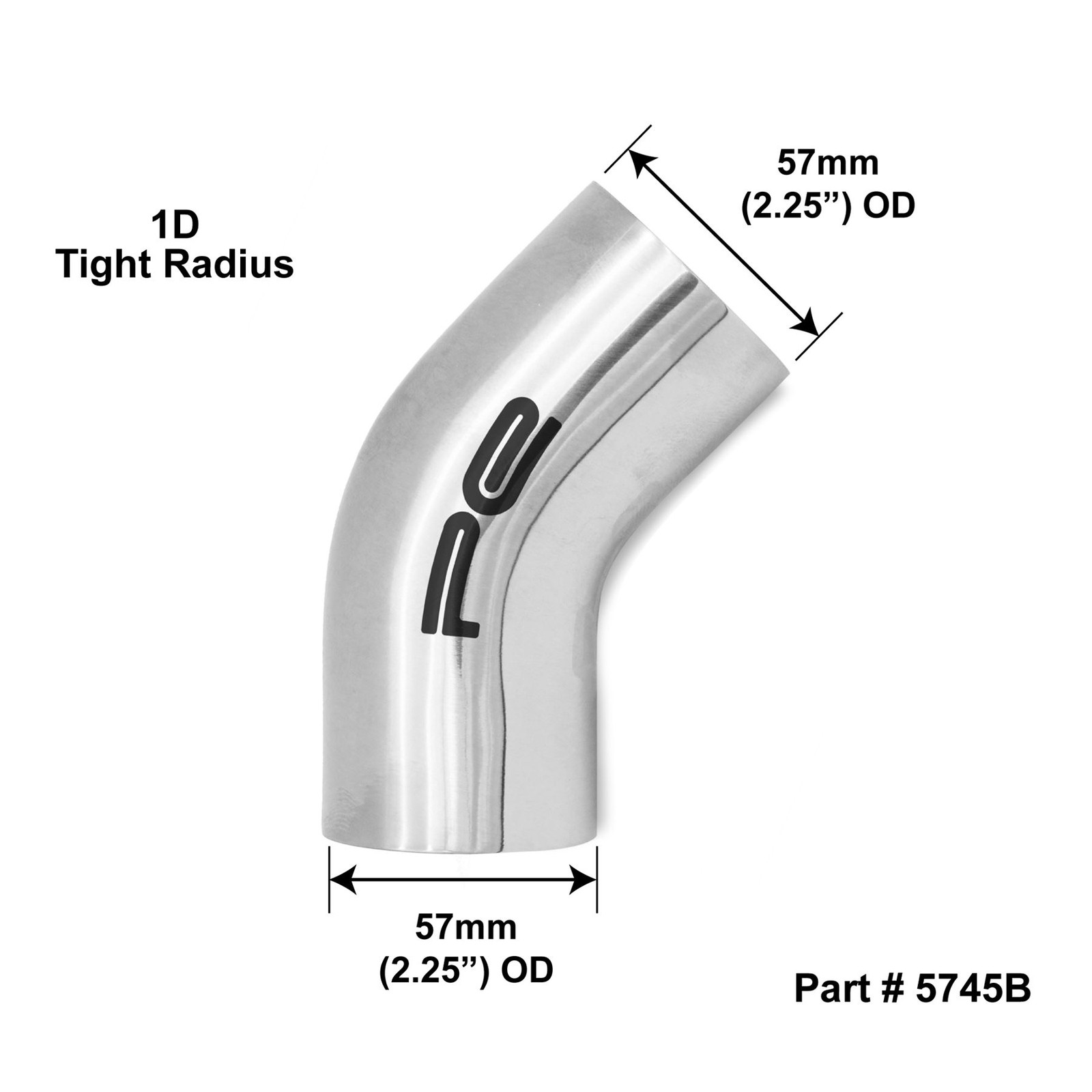 57mm 2.25"" 45 Degree Tight 1D Mandrel Bend T304 Stainless Steel 1.5mm Wall