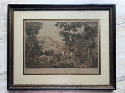 RARE J. B. Oudry Equestrian Etching LA CURÉE , Hand Colored