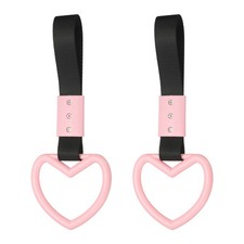 2 Pcs Heart Shaped Car Handle Straps, Pink Black Strap