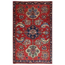 3'2"x4'9" Ajax Red Heris Design Aryana Grade Soft Wool Hand Knotted Rug 2417