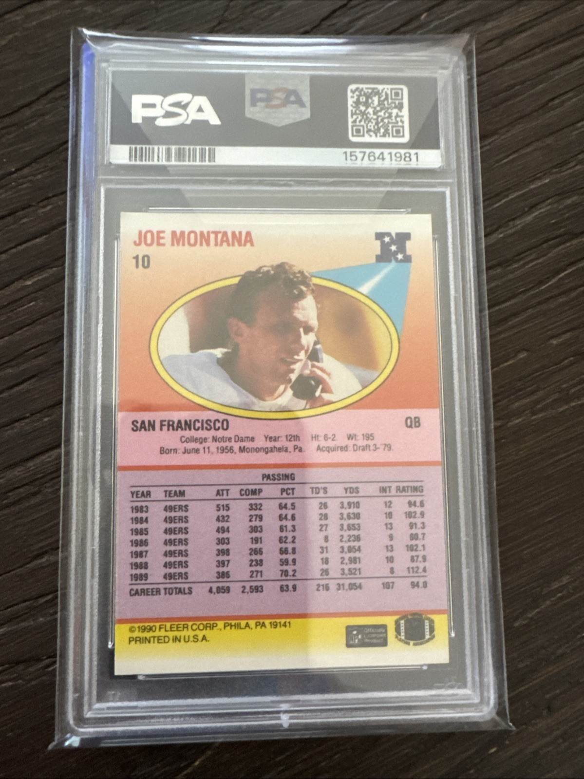 1990 Fleer Joe Montana PSA 10 view 2