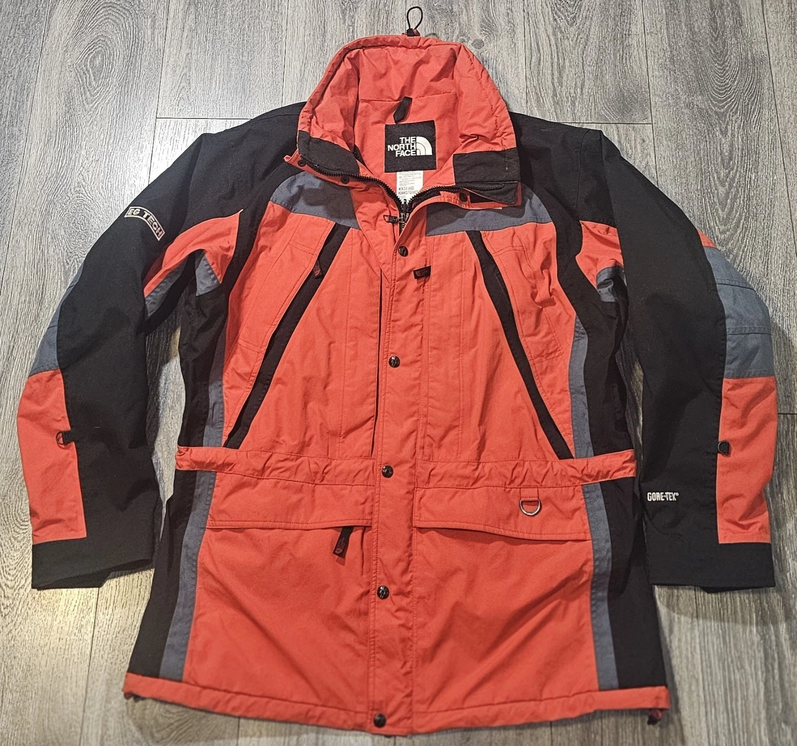 Vtg The North Face EG Tech Gore Tex Snowboard Ski Jacket Hood Red Black Men's XL