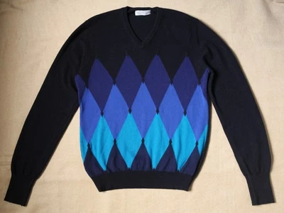 Vintage Ballantyne 100% Cashmere Argyle Sweater Black Blue Mens S / M - Bild 1 von 4