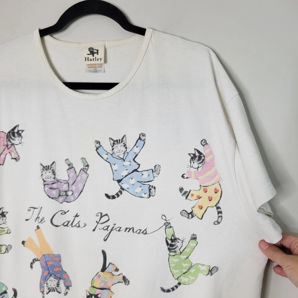 Hatley One Size The Cat's Pajamas Cream Short Sleep Shirt - Image 3 of 4