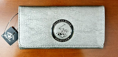 Beverly Hills Polo Club Pewter Wallet Organizer Snap Closure NWT