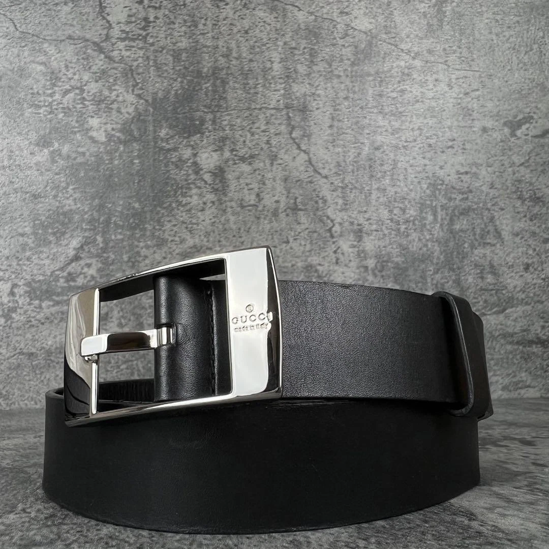 GUCCI Ceinture Cuir Boucle Carrée Noir Homme 92Cm
