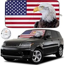 240T Windshield Sun Shade   American Flag  Bald Eagle  UV  Heat Protection Red