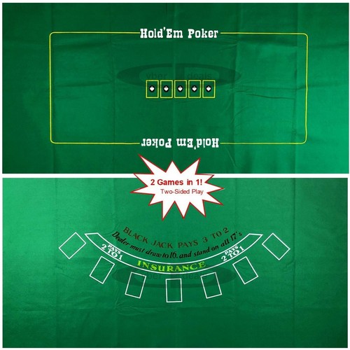 Blackjack & Texas Hold'em Poker 2-Sided Premium Felt Layout Cosmetic Blemish New