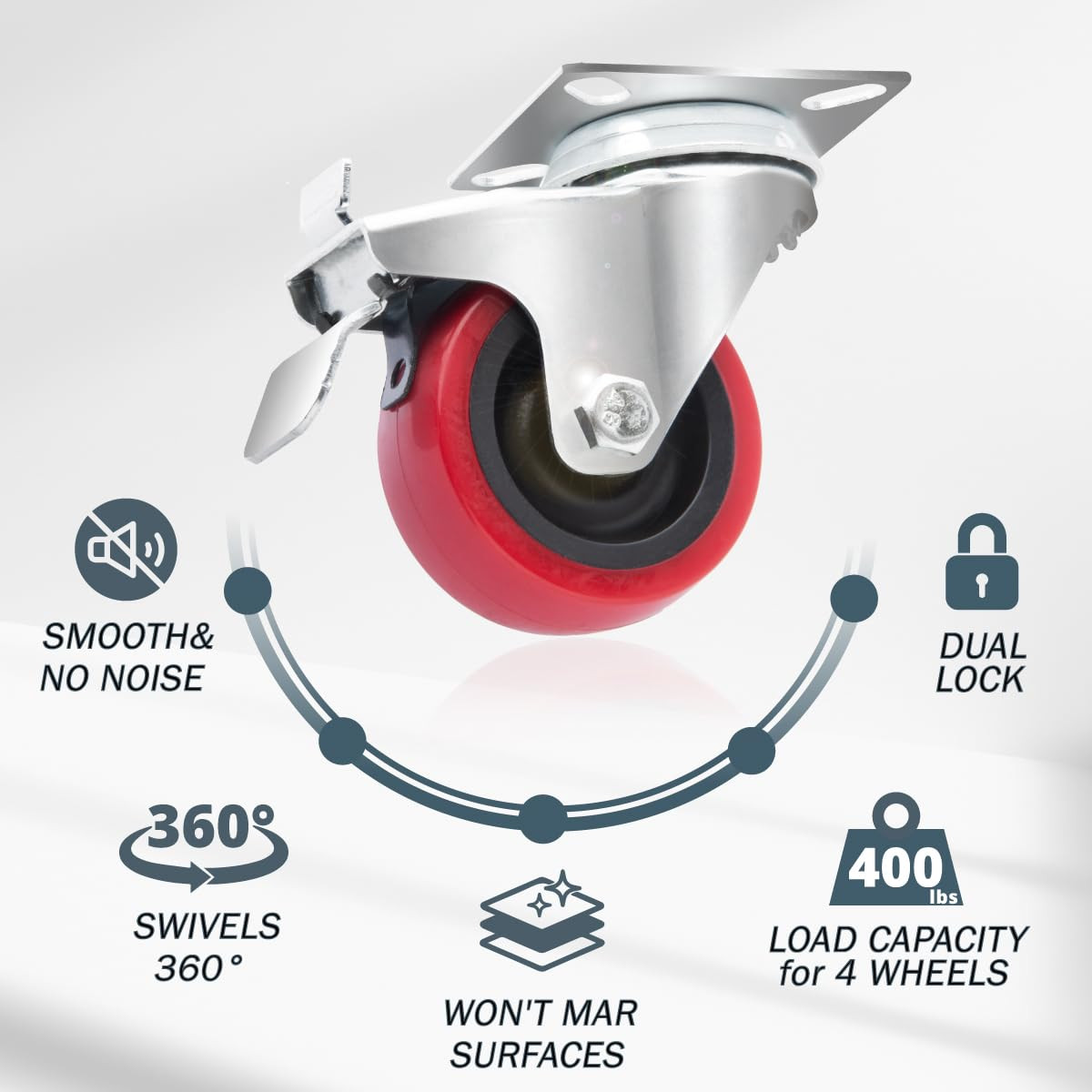 2 Inch Swivel Caster Wheels Set of 4 with 400 Lbs Loads, Heavy Duty Plate Caster