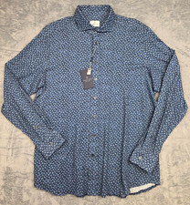 298 New EMANUEL BERG Jersey Knit Shirt Men M/L 16 EU 41 Blue White Micro FLORAL