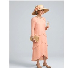 Peach Chiffon Mother of the Bride MOB Cruise Anniversary Dress Tier Modest S 5 6