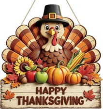Thanksgiving Decoration Wooden Turkey Pumpkin Door Wreath for Front Door Sign