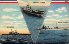 Postcard Battleship Airplane Carrier and Heavy Cruiser Military Ships Post 1942
