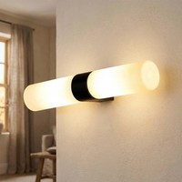 Wandlampe Up Down Badezimmer Metall Glas H:29,5 Cm IP44 Schwarz Weiß 2-Flammig