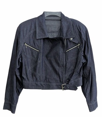 Vintage Courreges Paris Rare Moto Jacket 34X19 Dk Chambray Biker Cotton Sh Pads