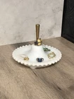 Milk Glass Ring Holder Vtg Ring Keeper Trinket Dish Brass Finial Repurposed