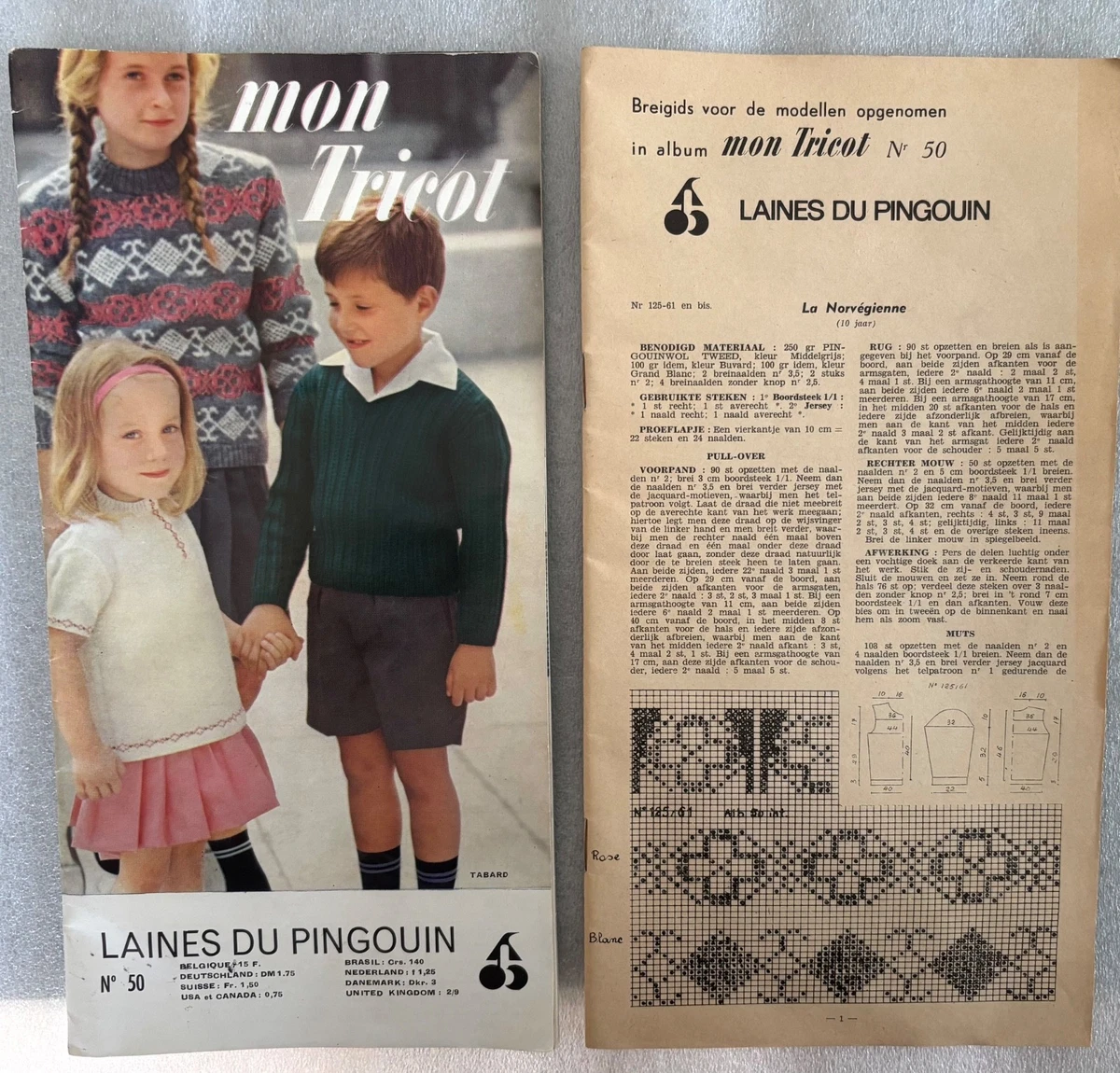 Revistas de tejer 3 MON TRICOT Laines du Pingouin No. 50, 58, 62 holandés 1961-65