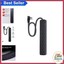Surge Protector Power Strip 6 Outlet 2 ft Braided Cord 15 Amp 620 Joule Flat
