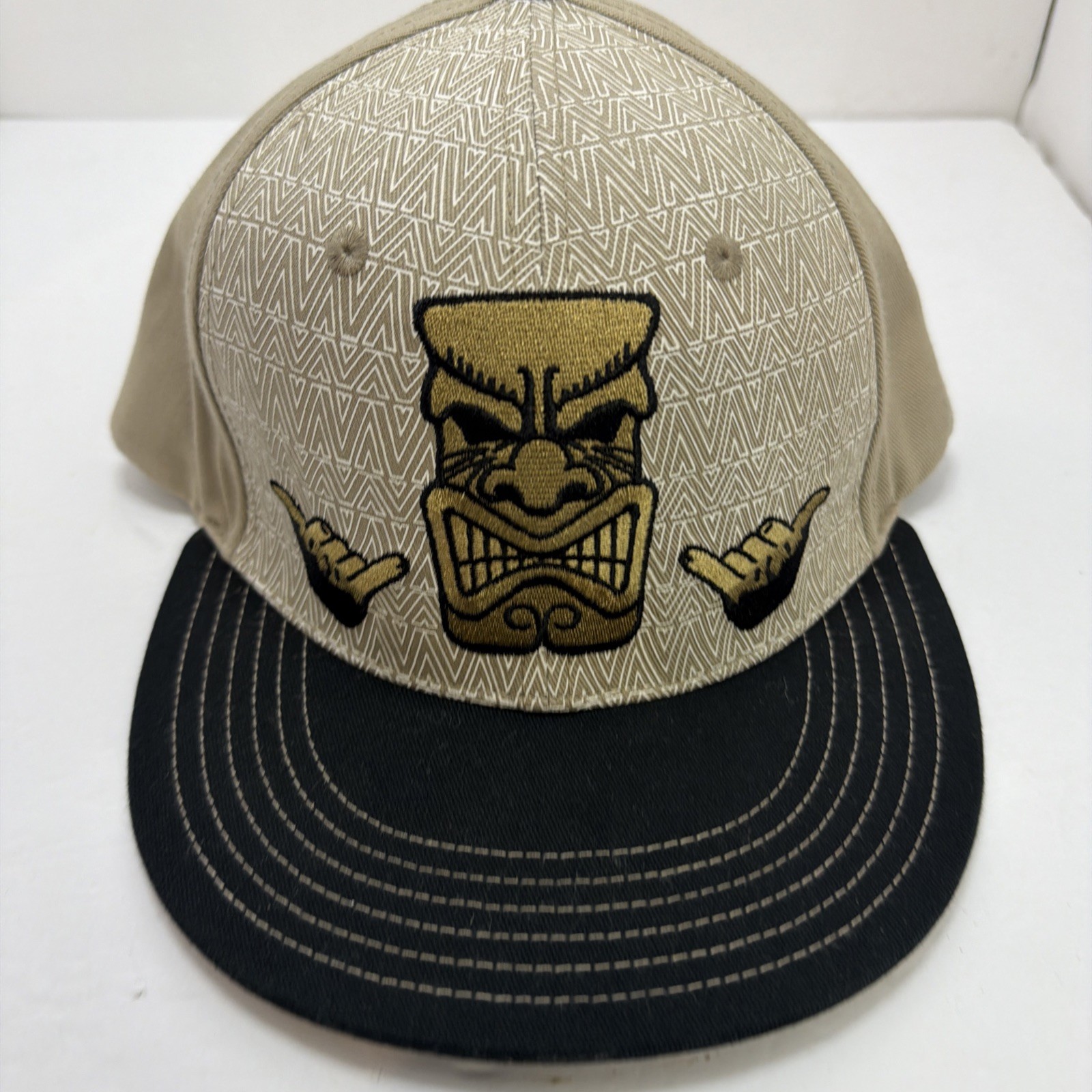 HIC Hat Cap Snap Back Black Khaki Tiki Shaka Embroidered Surf Hawaii Mens