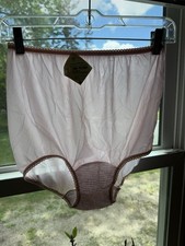 Deadstock Vintage 70s Panties Satin Nylon Lace Mushroom Gusset Sheer USA 7 Pink