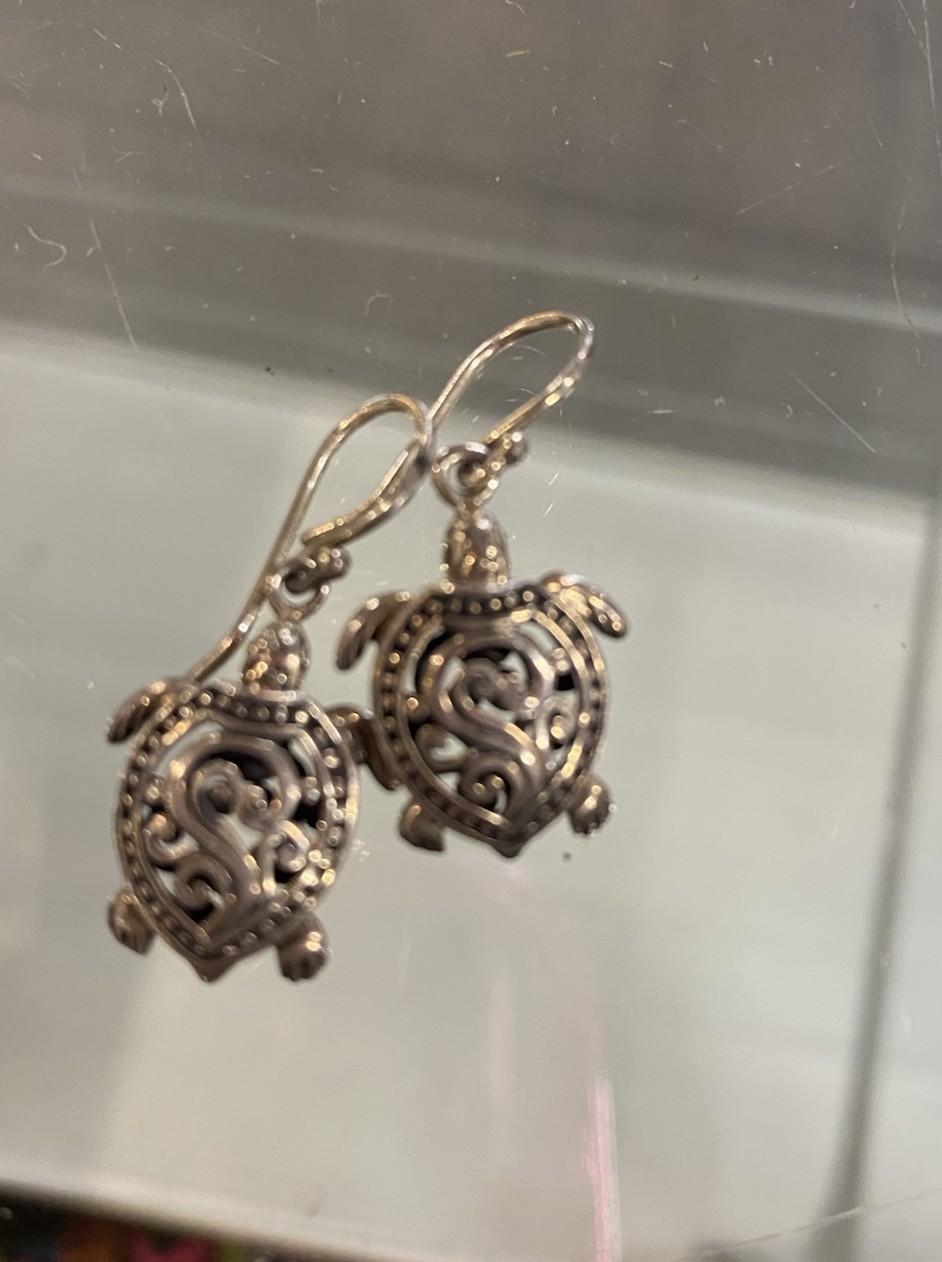 Sterling Silver Dangle Turtle Earrings - image 4