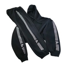 Victorias Secret Pink Bling Rhinestone Crop Hoodie  Gym Pants Set Size M Black