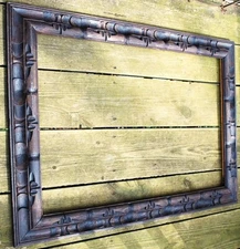 HUGE Vtg Mid-Century MEXICAN HAND CARVED Brown Wood Picture Frame 39" x 28.5"