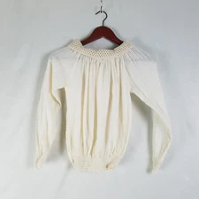 Elan Shirt Juniors Small Ivory Smocked Top Sheer Long Sleeve Pleated Blouse